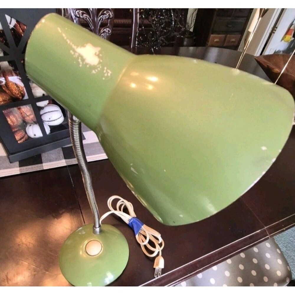 Vth 1970s Hamilton Industries Gooseneck Desk Lamp Avocado Green Tested & Working